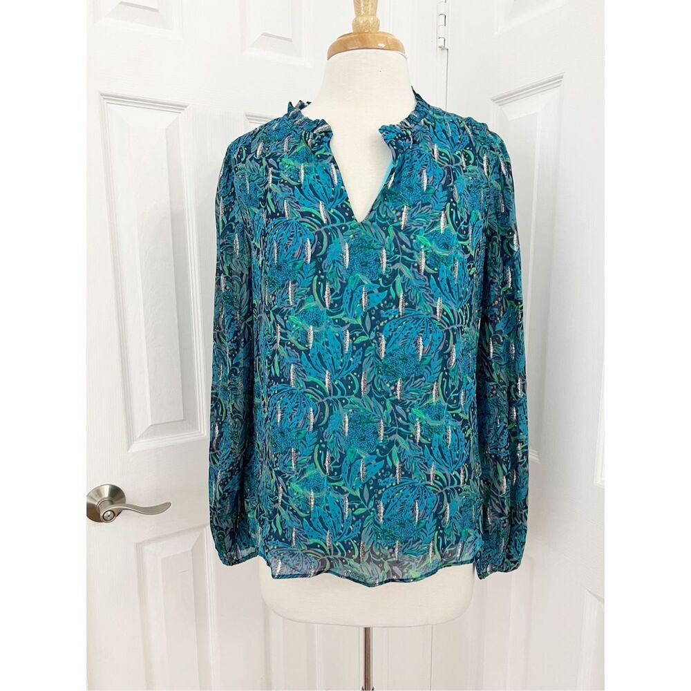 Lilly Pulitzer Womens‎ Navy Lil Catty Purrsonality Low Tide Giana Top Size Small